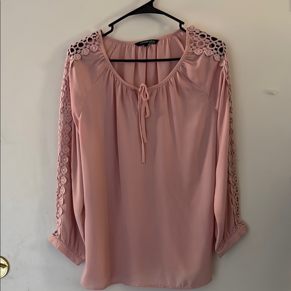 Chadwicks Pink Flutter Sleeve Blouse with Tie Front